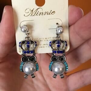 MINNIE brand dangling owl drop post earrings with rhinestone eyes